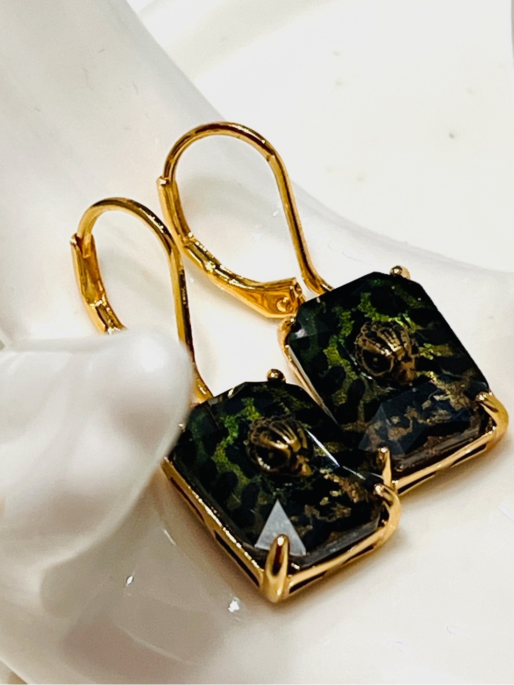 Kurt Geiger Gold-Tone Earrings with Green Patterned Stones